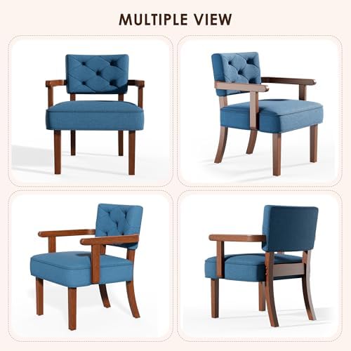 Accent Chairs Set of 2, Mid-Century Modern Arm Chairs with Wood Arms