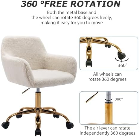 KCC Faux Fur Office Desk Chair, Comfy Swivel Armchair with Wheels, Upholstere...