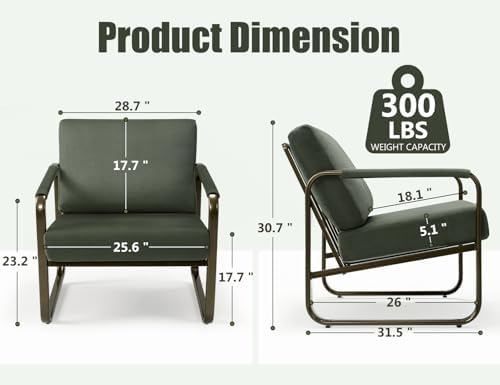 PrimeZone Mid Century Modern Accent Chair Set of 2 - Fabric Armchair, Green