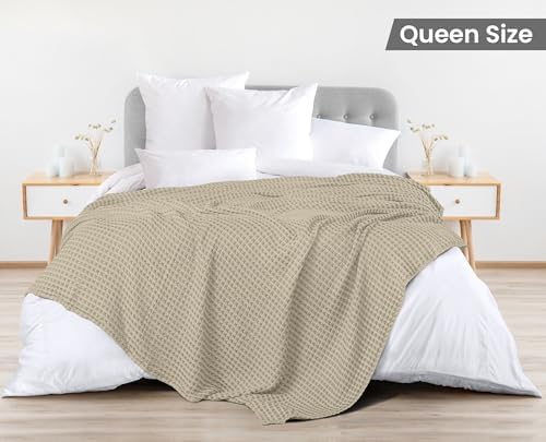 Utopia Bedding 100% Cotton Waffle Blanket Queen Size Khaki, 90x90 Inch