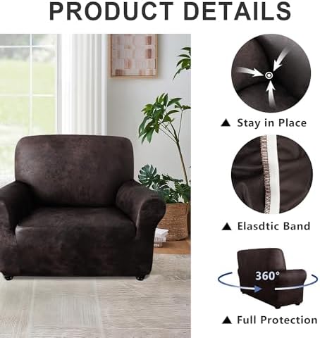 ANARACHON 1-Piece Leather-Look Armchair Cover, Stretch Chair Slipcover