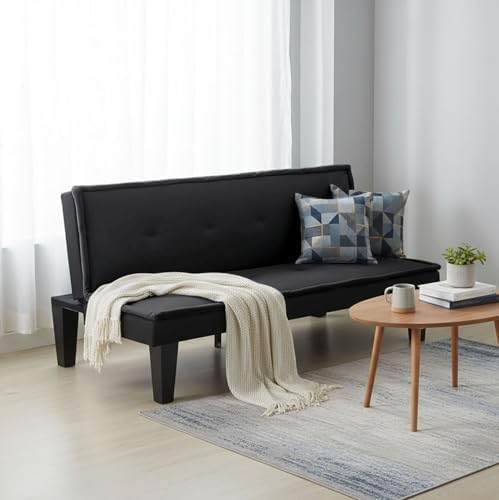 Convertible Futon Sofa Bed, Small Futon Couch with 5-Position Adjustable Back...
