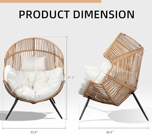 JAMFLY Egg Chair Wicker Outdoor Chairs, Patio Chair Oversized Lounger Chair w...