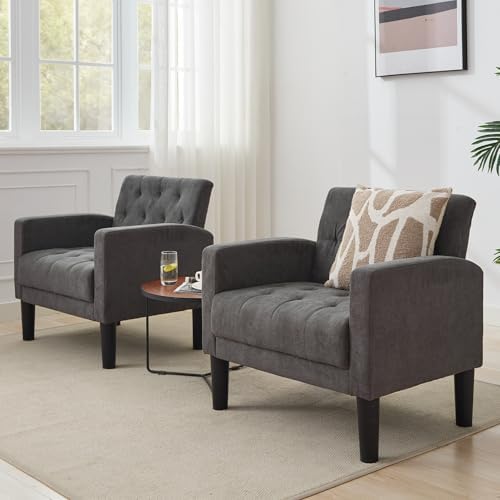 Upholstered Accent Chairs Set of 2, Tufted Armchairs for Living Room