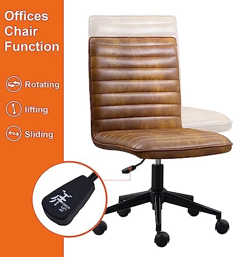 Furniliving Leather Office Chair with Wheels Armless Vanity Desk Chair 360° S...