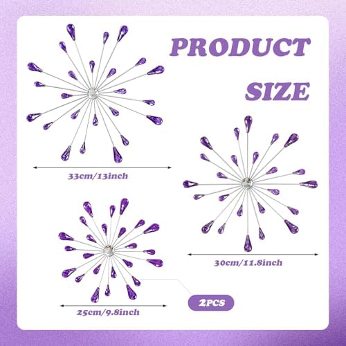 ZEXUIRU 4 Set Silver Starburst Wall Art for Home Decor Metal Bling Crystal Rh...