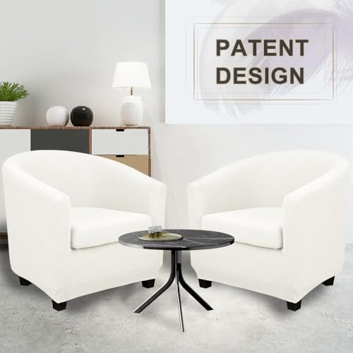 Lellen Club Chair Slipcover with Arms - White Barrel Chair Slipcovers Round T...