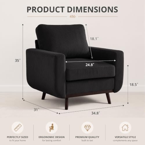 Accent Chair for Bedroom,Reading Chair with Deep Seat,Corduroy Armchair with ...