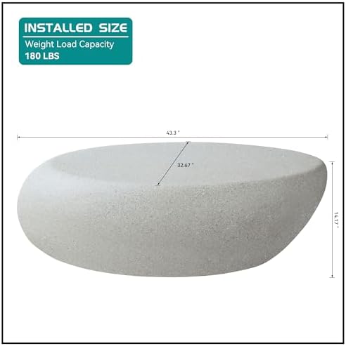 43.31 Modern Oval Coffee Table for Living Room, Contemporary Rustic Style Cur...