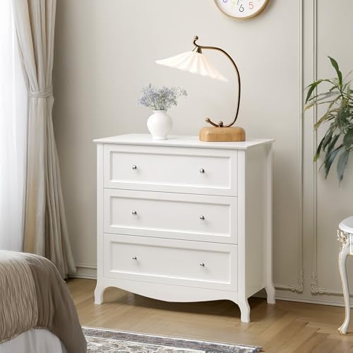 VINGLI White Dresser 3 Drawer Chest of Drawers for Bedroom, Painted Wood Dres...