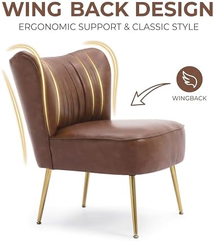 DUOMAY Modern Accent Chair Set of 2 PU Leather Slipper Chair Wingback Side Ch...