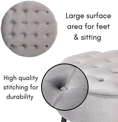 BIRDROCK HOME Tufted Round Ottoman - Mid-Century Modern Upholstered Velvet Fo...