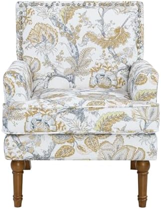 Floral Accent Chair with High Back & Nailhead Trim, Comfy Upholstered Arm...