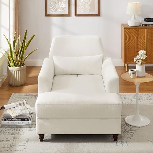 Oversized Chaise Lounge Chair with Adjustable Backrest, Polyester White