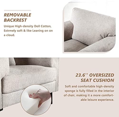 CDCASA Accent Chair, Linen Fabric Oversized Mid Century Modern Chair Set of 1...