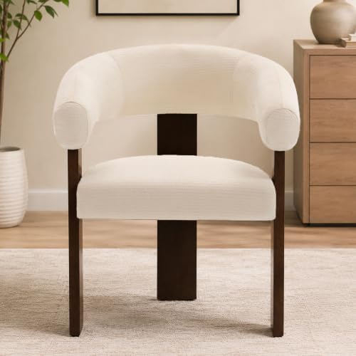 Modern Accent Chair, Barrel Armchair, U-Shaped Backrest, White