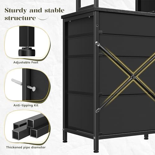 Romorgniz Black Dresser for Bedroom with RGB LED Lights, Vanity Organizer