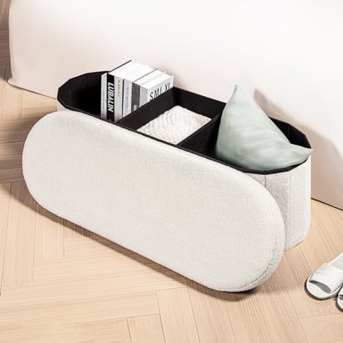 B FSOBEIIALEO Ottoman with Storage for Living Room, Sherpa Folding Storage Ot...