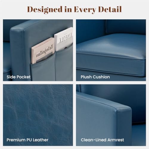 Faux Leather Accent Chair Mid Century Modern Armchair for Living Room