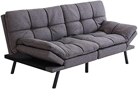 Opoiar Futon Sofa Bed,Small Splitback Linen Fabric Memory Foam Couch,Modern C...