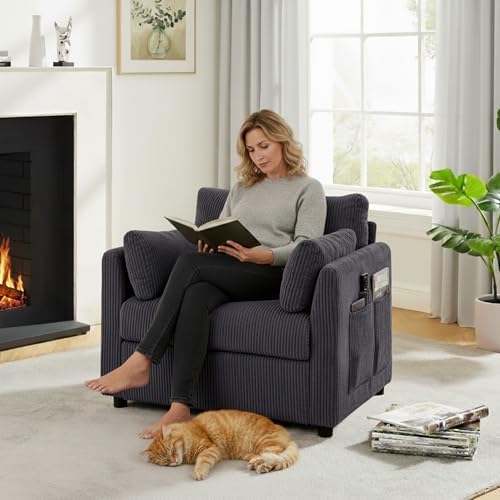 Mofolit 38“ Modern Corduory Accent Chair with High Back (Cream)
