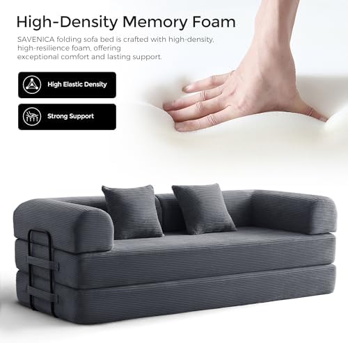 79" Convertible Futon Sofa Bed, Boneless Couch for Living Room | Dark Gray