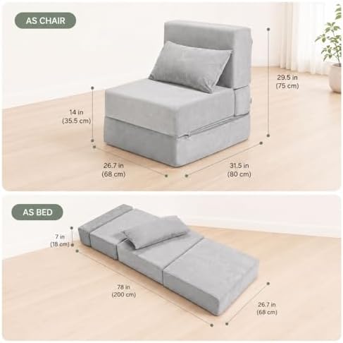 Folding Sofa Bed, Convertible Sleeper Chair, No Assembly (Gray)