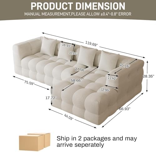 120" Oversized Modular Sectional Couch,Cloud Sectional Sofa with Deep Se...