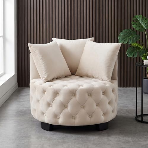 Modern Velvet Round Accent Armchair - 31.25''W Upholstered Button Tuf...