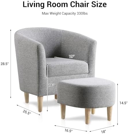 DAZONE Accent Chair with Ottoman, Mid Century Modern Barrel Comfy Fabric Armc...