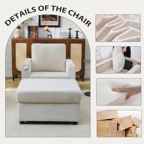 Rading Chairs with Storage Ottoman and Folding Tray Table, Beige