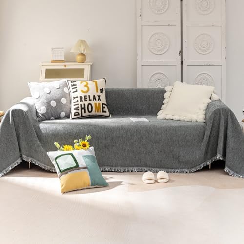 VClife Boho Gray Armchair Couch Cover for Single Sofa with Tassel, 71 x 71