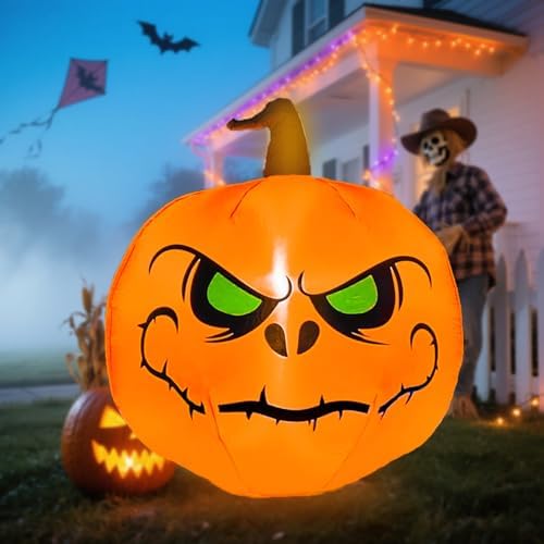 4FT Halloween Inflatable Pumpkin with Build-in LED Lights, Blow up Halloween ...