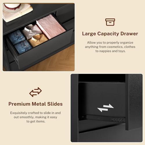 TEENFON 63" Dresser for Bedroom with 9 Drawers, Black Dresser with Metal...