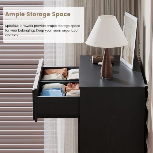 VVFLU 48'' Tall Black Dresser with 6 Drawers Chest of Drawers for Bed...
