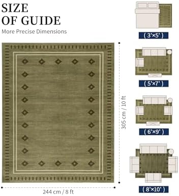 YIHOUSE Green Diamond Bordered Rugs for Living Room 8x10, Non-Slip Washable F...