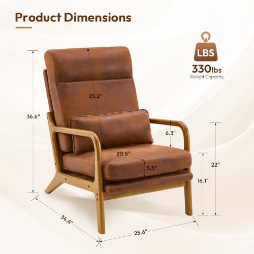 Bonnlo High Back Microfiber Rustic Accent Chairs Set of 2, Upholstered Mid Ce...