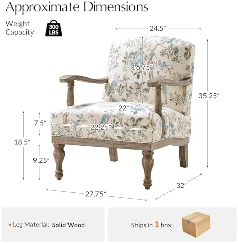 HULALA HOME Floral Accent Chair with Solid Wood Frame, Bird