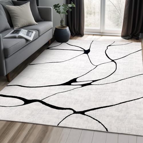 YIHOUSE 6x9 Washable Modern Abstract Black White Area Rug
