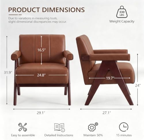 JIASTING Mid Century Modern Accent Chair Set of 2, Brown Leather Armchair
