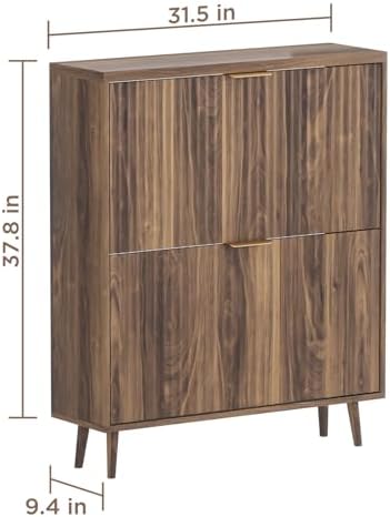 Shoe Cabinet Storage, Modern Freestanding Organizer with 2 Flip Drawers, Narr...