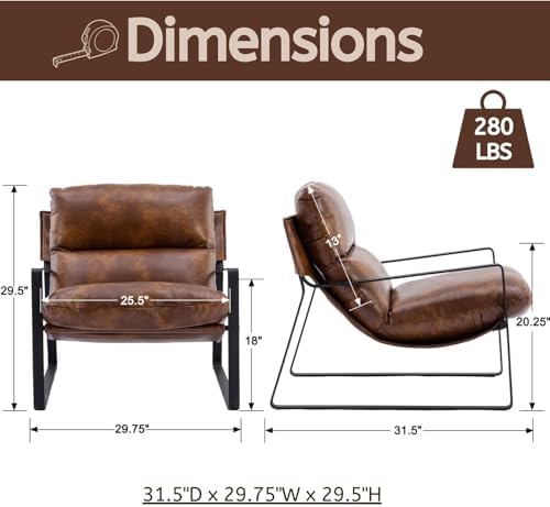 LukeAlon Set of 2 Modern PU Leather Accent Armchair, Retro Brown