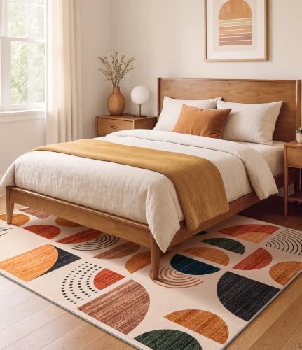 YIHOUSE Boho Washable 5x7 Area Rugs for Living Room, Mid-Century Modern Rug f...