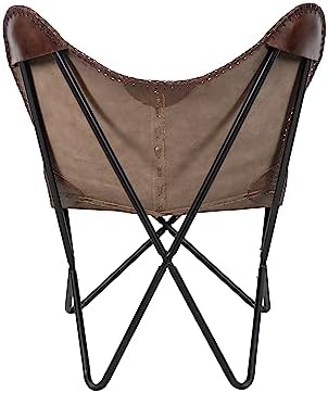Vintage Brown Leather & Arm Butterfly Chair | Genuine Tan Leather Butterf...