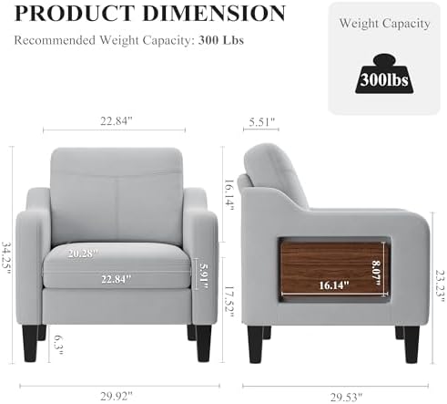 Accent Chair for Living Room, Mid-Century Upholstered Armchair with Foldable ...