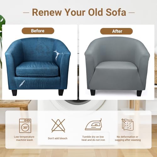 Club Chair Slipcover 1 Piece, 2Pack Round Soft Armchair Sofa Cover, Thick Dar...