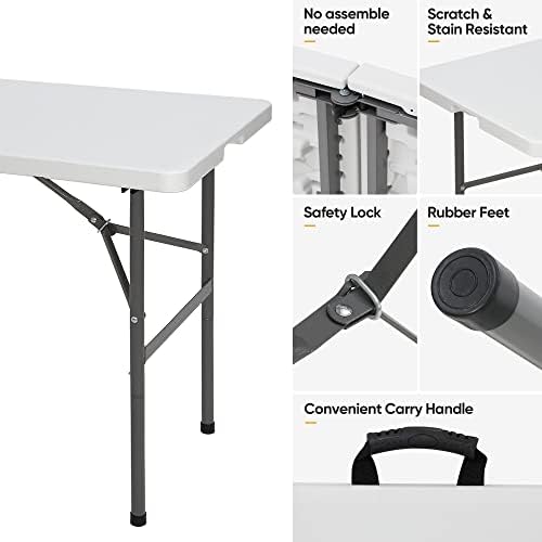 SUPER DEAL Portable 4 Foot Plastic Folding Table, Small Indoor Outdoor Heavy ...
