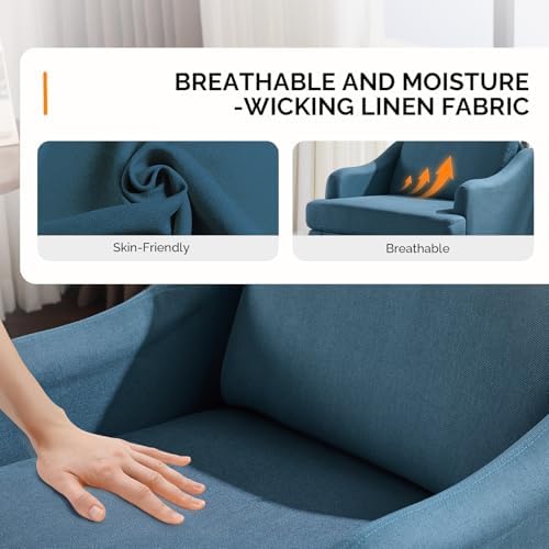 VINGLI Linen Fabric Accent Chairs Set of 2, Navy Blue Modern Upholstered Armc...