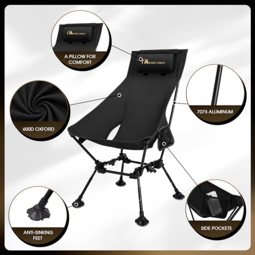 MOON LENCE High Back Folding Camping Chairs, Height-Adjustable, Widened Seat,...