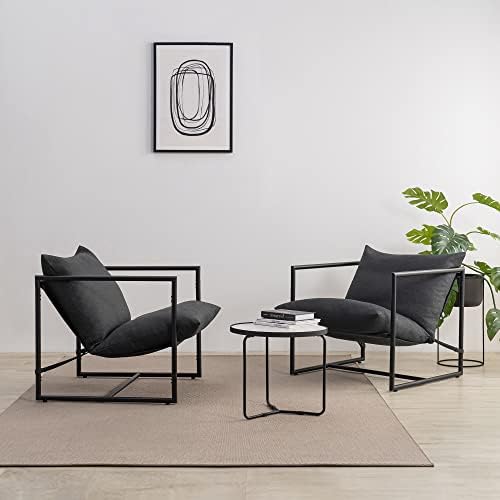 Zinus Aidan Sling Accent Chair, Metal Framed Armchair with Shredded Foam Cush...